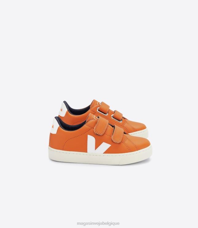 enfants Veja esplar cuir sans chrome citrouille blanc chaussures 82NJ6333