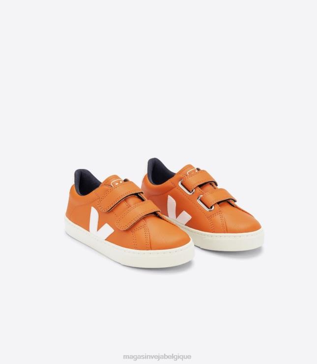 enfants Veja esplar cuir sans chrome citrouille blanc chaussures 82NJ6333