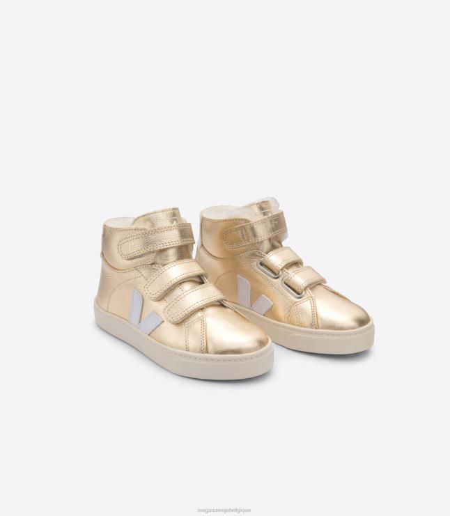 enfants Veja esplar cuir fourré mi platine blanc chaussures 82NJ6317