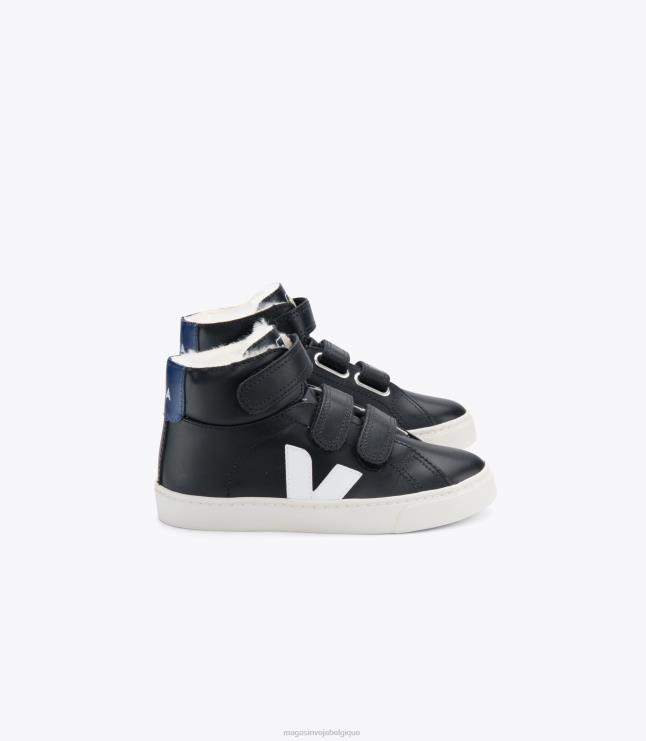 enfants Veja esplar cuir fourré moyen noir cobalt chaussures 82NJ6320