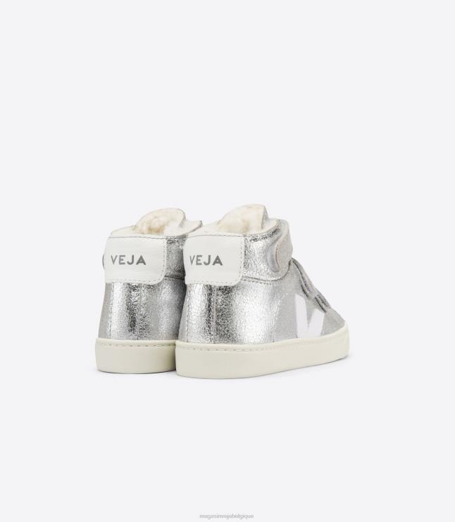 enfants Veja esplar mi-fourrure argent blanc chaussures 82NJ6318