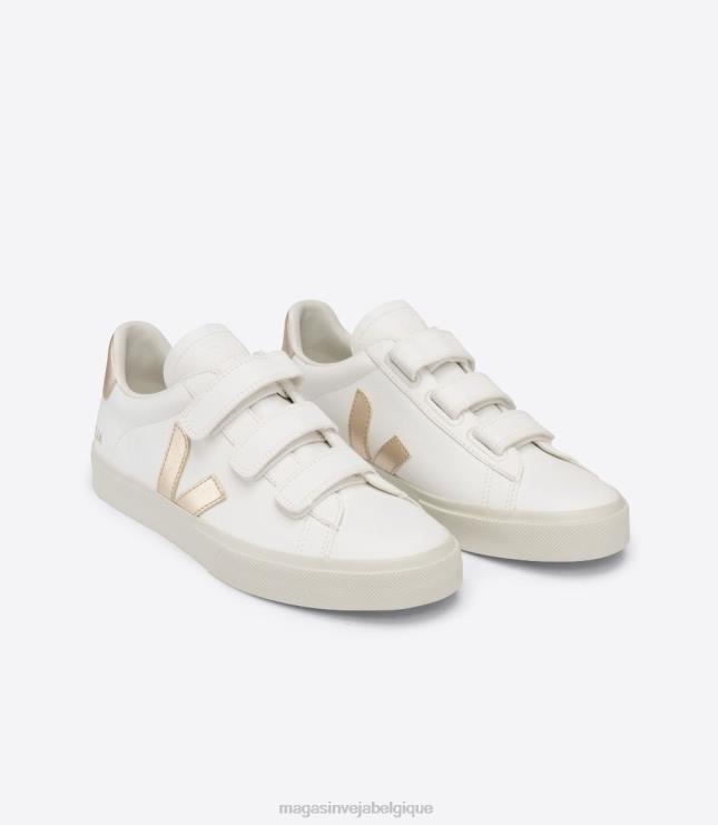 femmes Veja recife cuir sans chrome platine blanche chaussures 82NJ6246