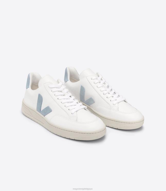 femmes Veja v-12 cuir blanc acier chaussures 82NJ6229