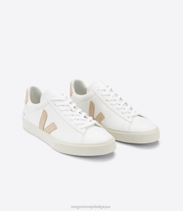 Hommes Veja cuir campo sans chrome amande blanche chaussures 82NJ623