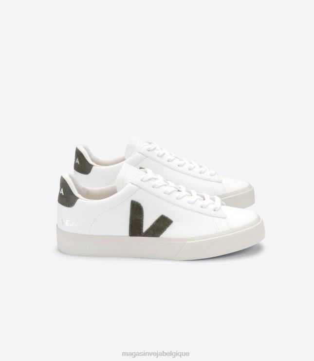 Hommes Veja cuir campo sans chrome blanc kaki chaussures 82NJ612