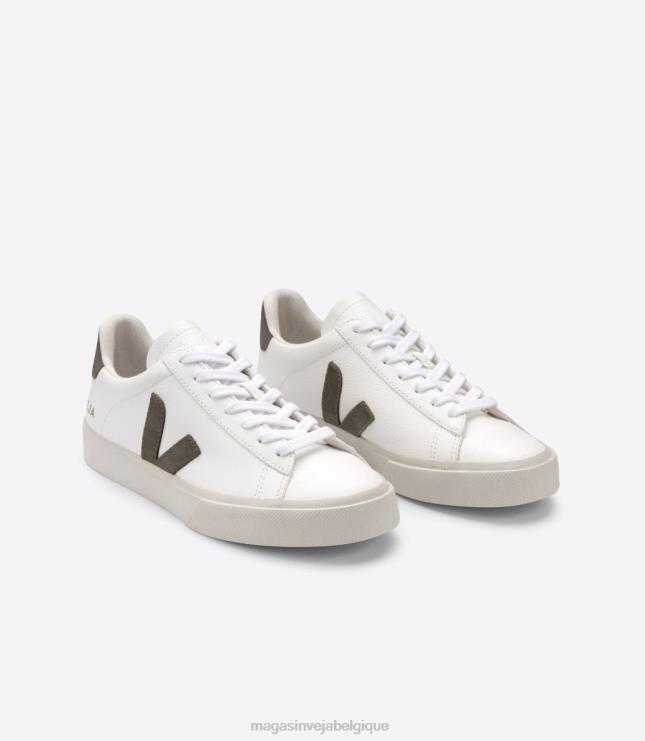 Hommes Veja cuir campo sans chrome blanc kaki chaussures 82NJ612