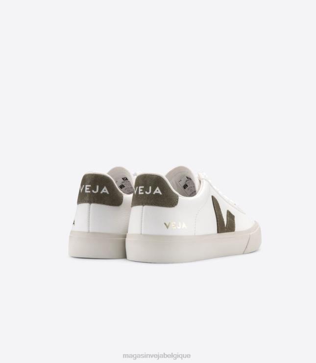 Hommes Veja cuir campo sans chrome blanc kaki chaussures 82NJ612