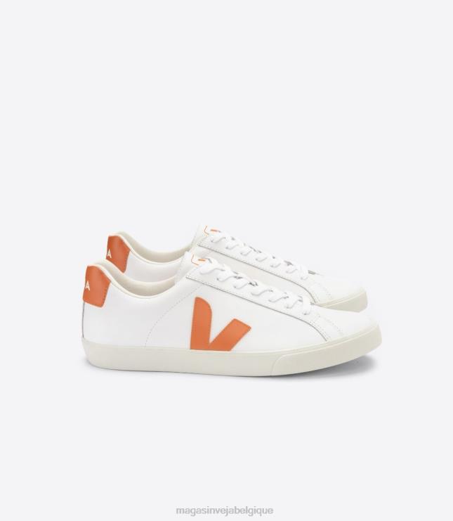 Hommes Veja citrouille blanche en cuir d'esplar chaussures 82NJ693