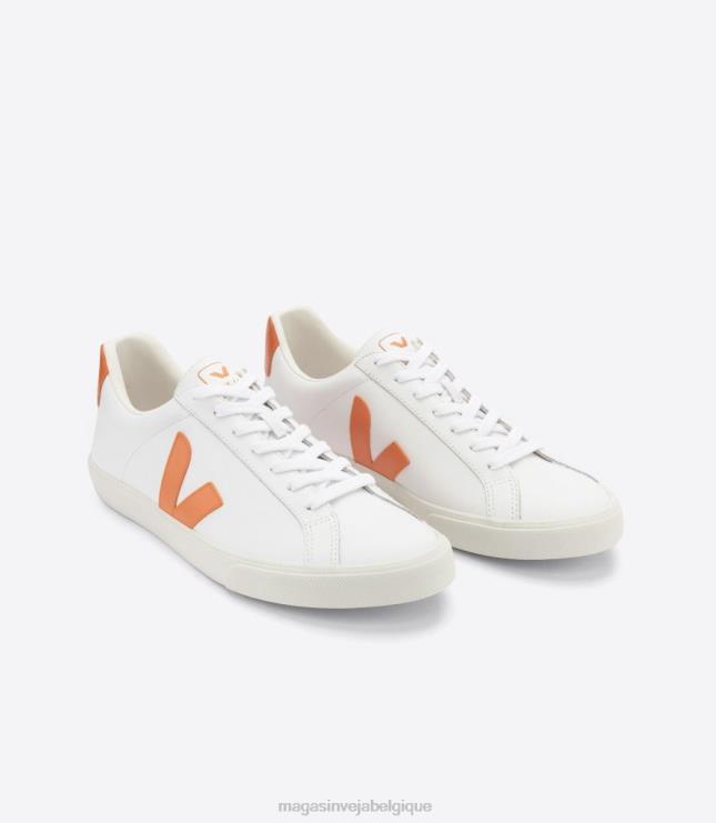 Hommes Veja citrouille blanche en cuir d'esplar chaussures 82NJ693