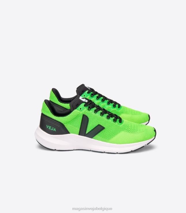 Hommes Veja marlin v-knit vert fluo noir chaussures 82NJ6206