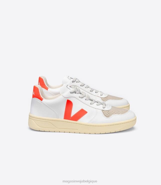 Hommes Veja v-10 cwl blanc orange fluo chaussures 82NJ651