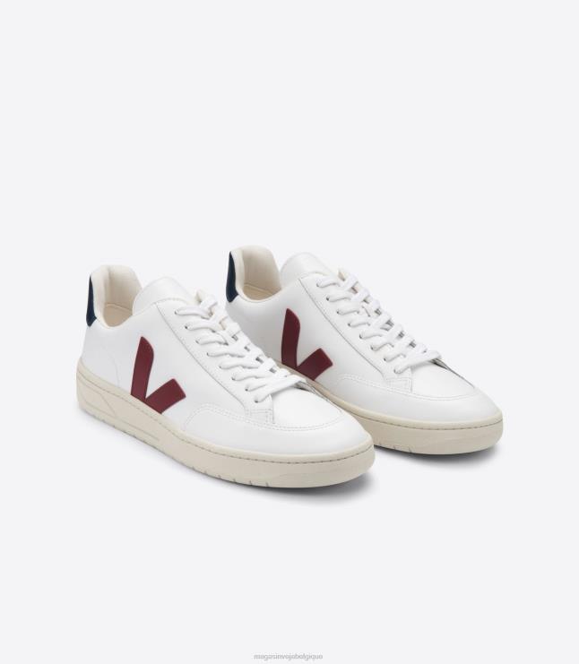 Hommes Veja v-12 cuir blanc marsala nautico chaussures 82NJ627