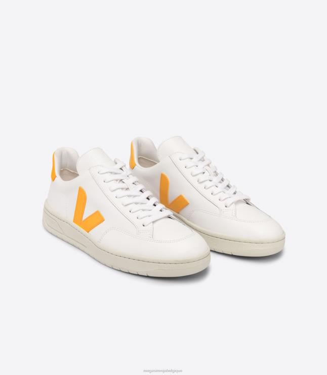 Hommes Veja v-12 cuir blanc ouro chaussures 82NJ632