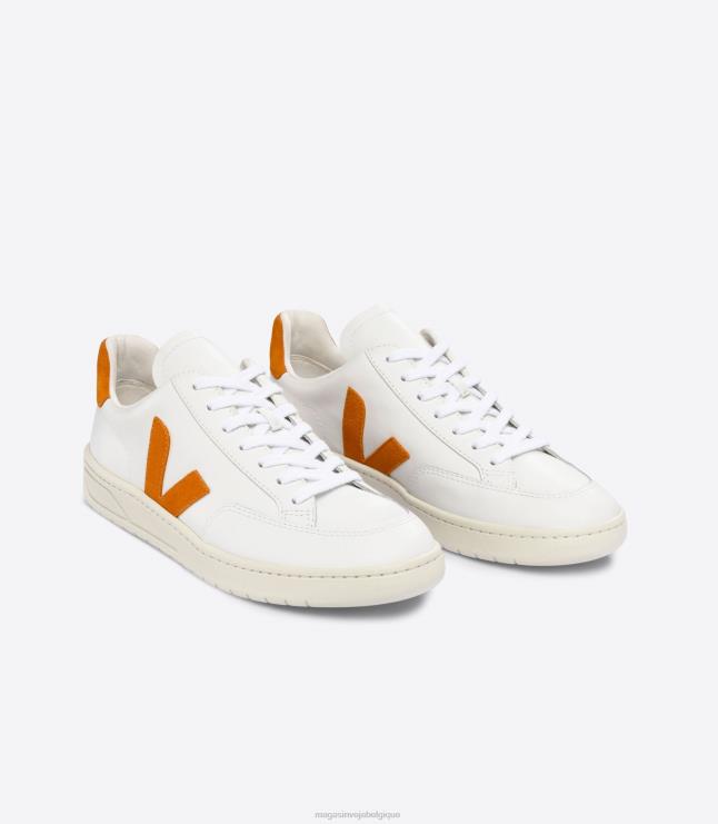 Hommes Veja v-12 cuir citrouille blanche chaussures 82NJ636