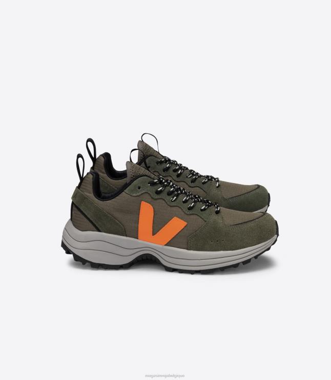 Hommes Veja venturi ripstop kaki orange fluo chaussures 82NJ6166